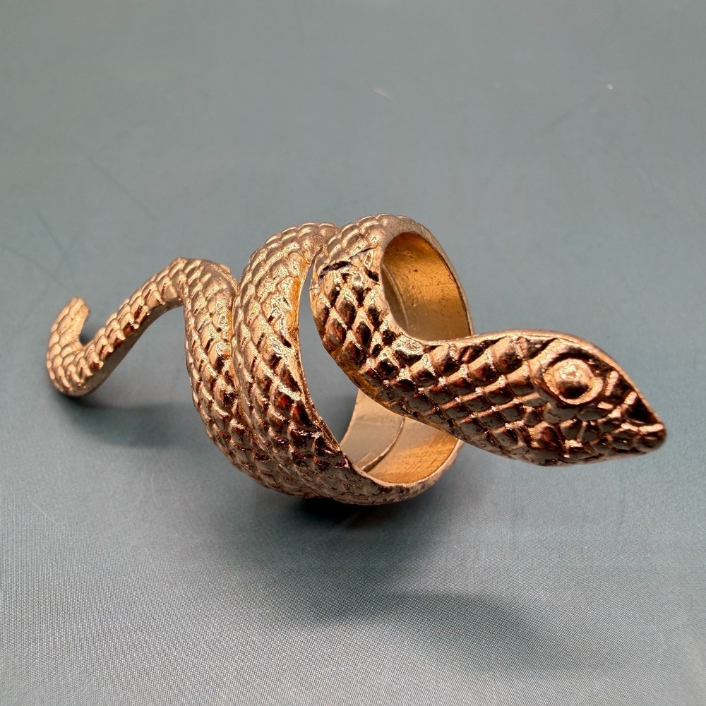 Rose Gold Tone Snake Wrap Ring Textured Serpent Coil Statement Gothic Vintage